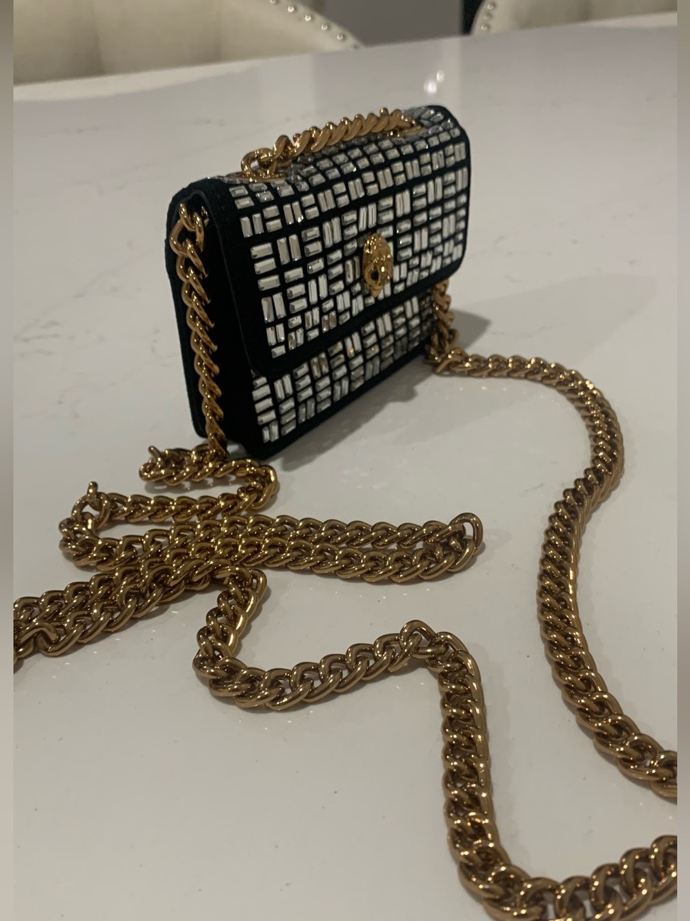 Kurt Geiger London Embellished Chain Crossbody Bag with Gold Hardware